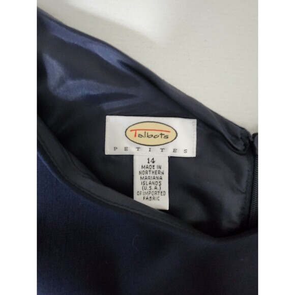 Talbots Womens 14 Petites Classic Navy Dress Knee Length Sleeveless Sheath USA - Picture 4 of 8